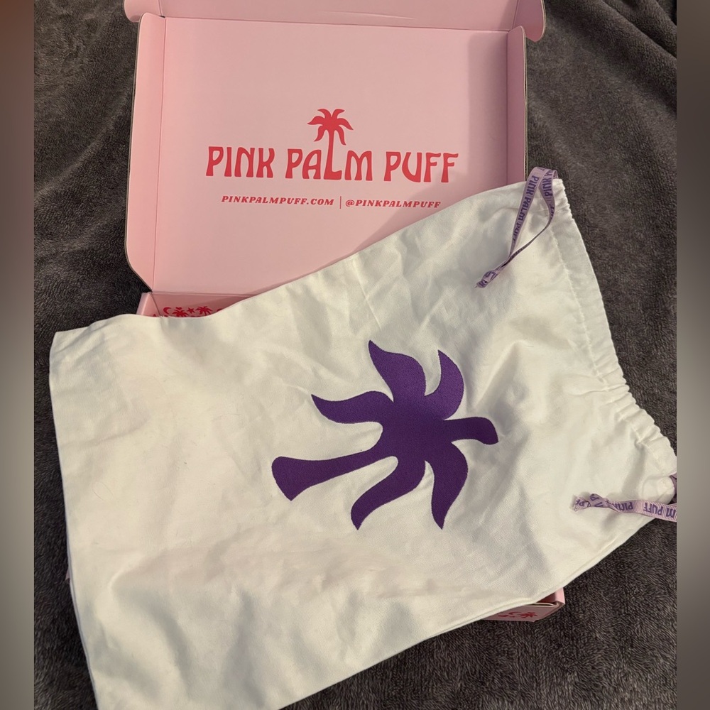 Pink Palm Puff Box and Purple Embroidered Dust Bag 17”x12” - Picture 3 of 4